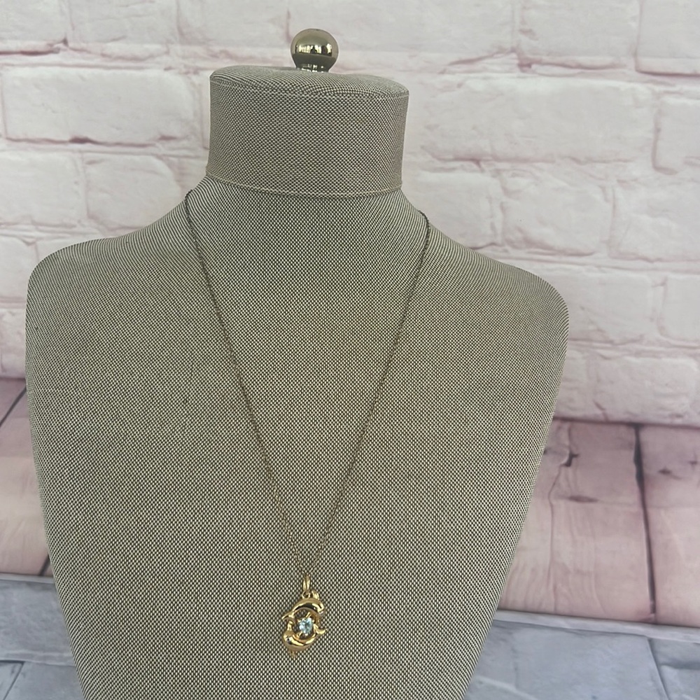 RARE Swarovski AQUAMARINE Gem stone Double DOLPHIN NECKLACE SIGNED